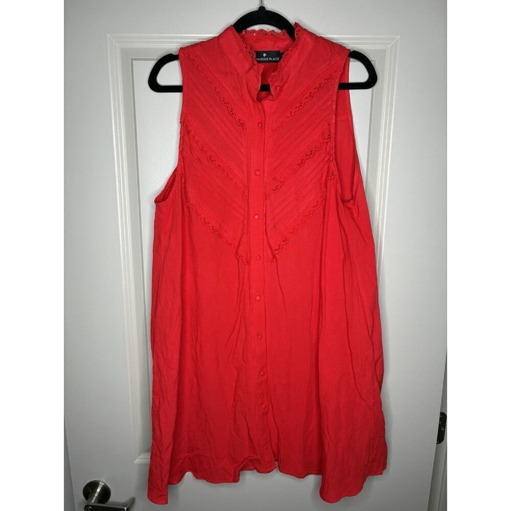 Tuckernuck Pomander Place Dutton Dress Poppy Red Button Front Sleeveless Medium